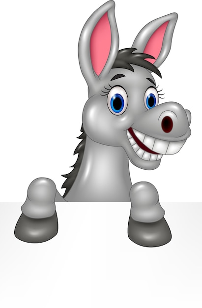 Download Cartoon funny donkey with blank sign | Premium Vector