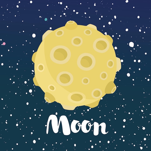 星とクレーターのある月のある宇宙空の漫画面白いイラスト プレミアムベクター