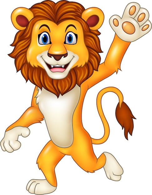 Premium Vector | Cartoon funny lion waving hand