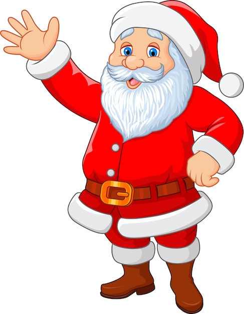 Cartoon funny santa waving hand isolated on white background | Premium ...