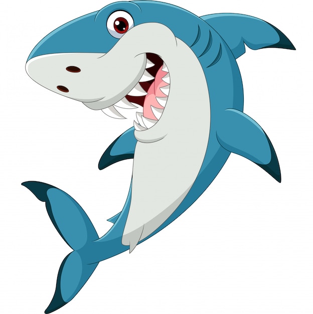 Cartoon funny shark isolated on white Vector | Premium Download