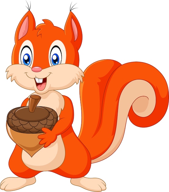 Cartoon funny squirrel holding pinecone | Premium Vector