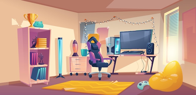 Free Vector | Cartoon gamer room illustration