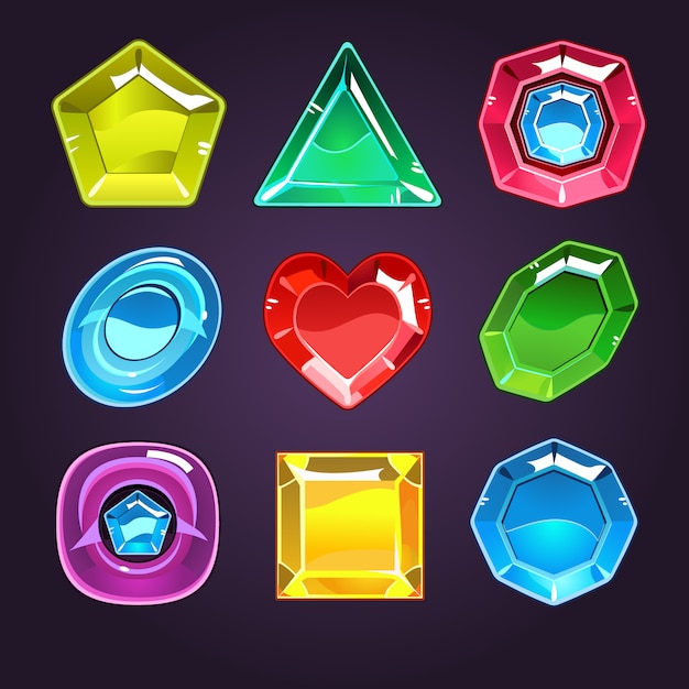 Premium Vector | Cartoon gems and diamonds set