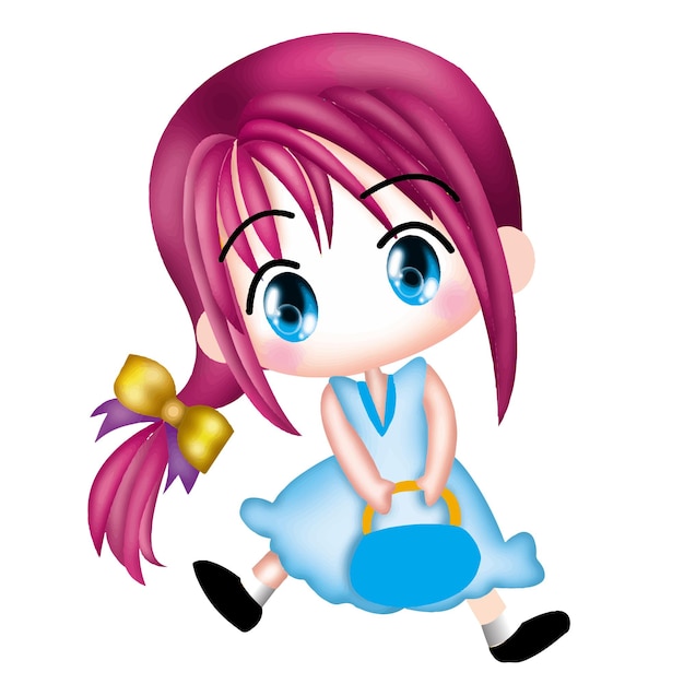 漫画の女の子のキャラクター人形甘いモデル感情イラストクリップアートかわいいアニメを描く プレミアムベクター