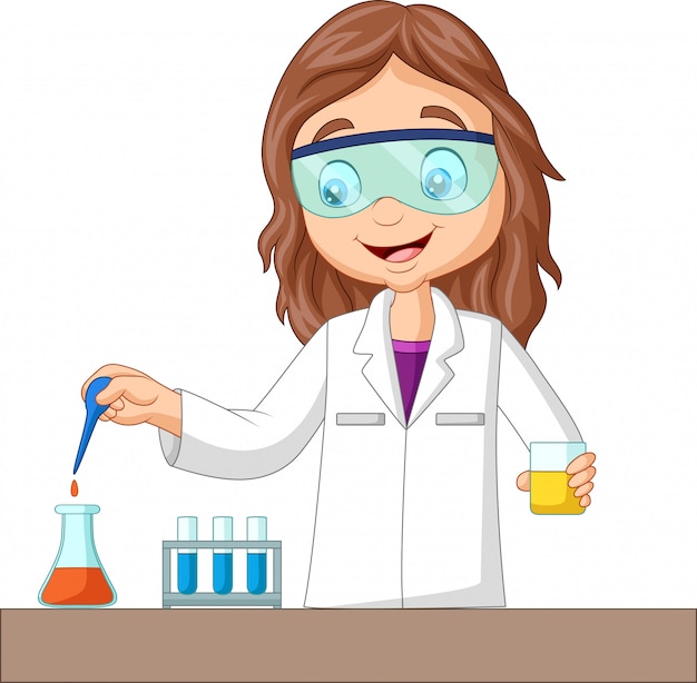 Premium Vector | Cartoon girl doing chemical experiment