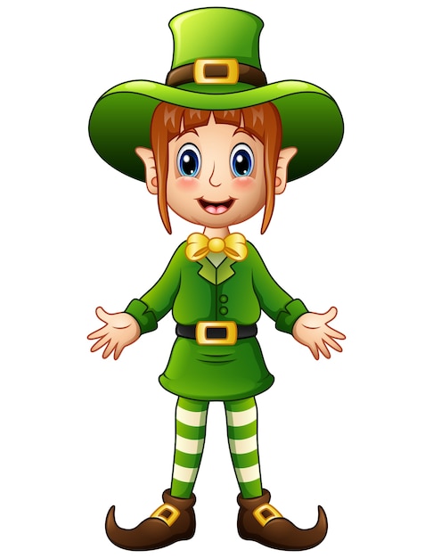 Premium Vector | Cartoon girl leprechaun presenting