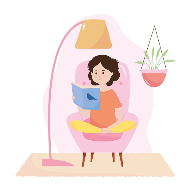 Premium Vector | Cartoon girl sitting reading a book over white background