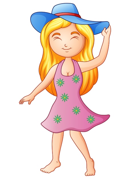 Premium Vector | Cartoon girl in a summer hat