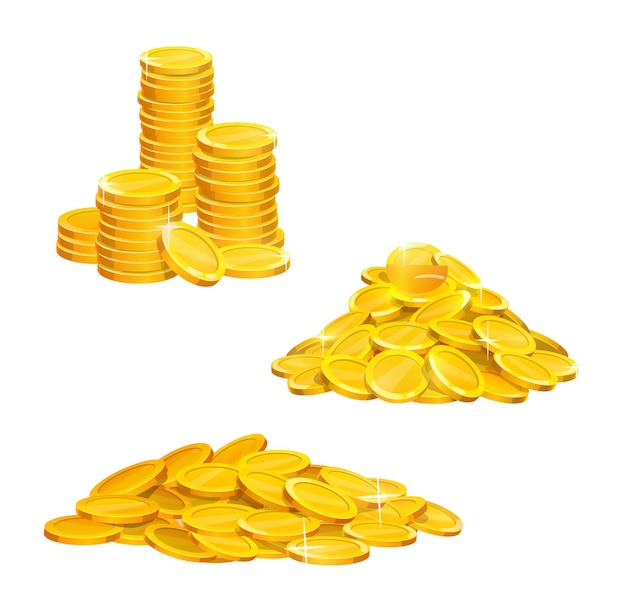 Premium Vector Cartoon Golden Coins Pile And Stacks Vector Gold Money Icons Golden Coins