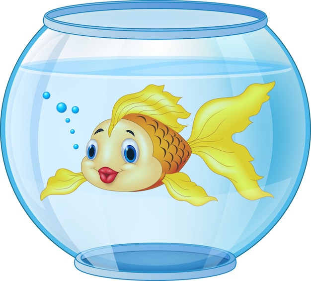 Download Cartoon golden fish in the aquarium Vector | Premium Download