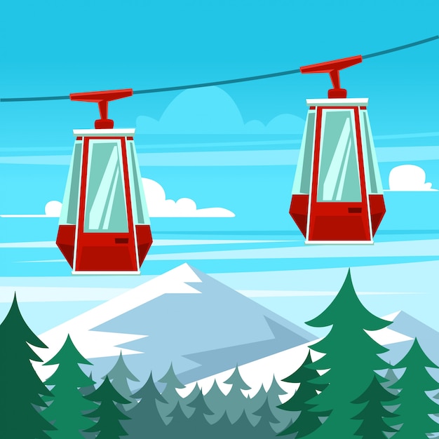 Premium Vector Cartoon gondola winter sky trip scene template