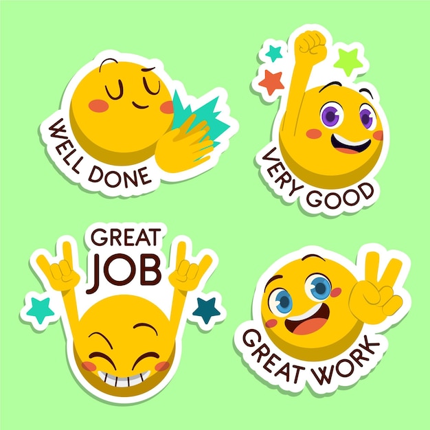 Free Vector Cartoon Good Job And Great Job Sticker Collection