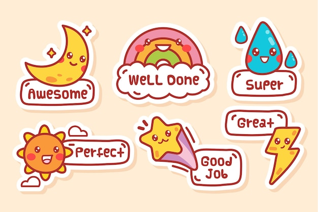 Free Vector | Cartoon great job stickers collection