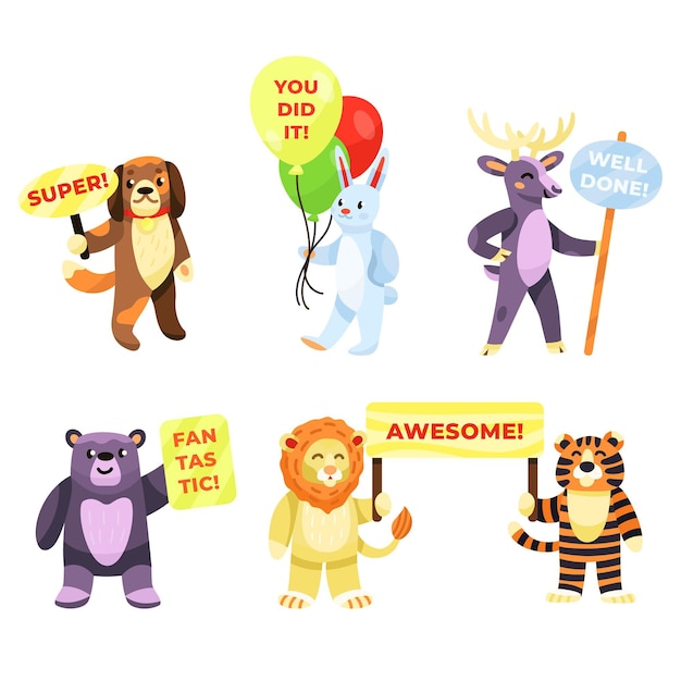 Free Vector Cartoon Great Job Stickers Collection