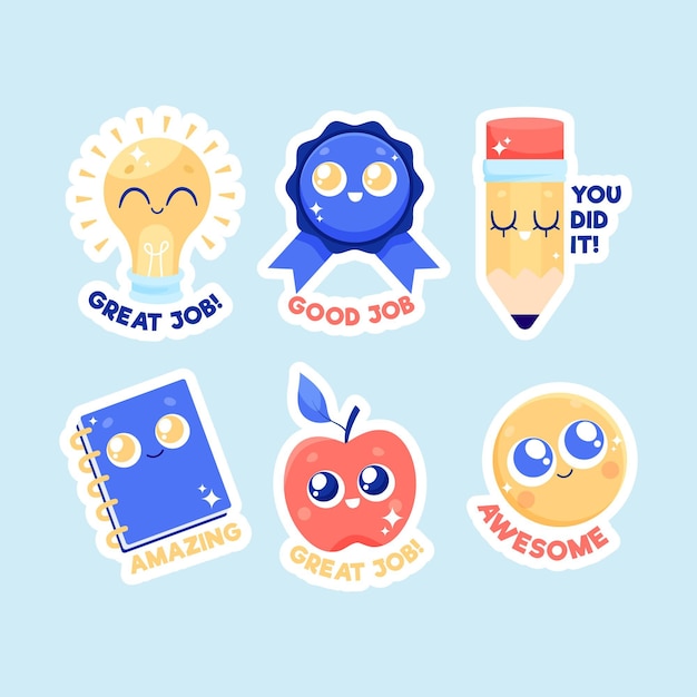 Free Vector Cartoon Great Job Stickers Pack