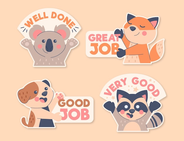 Free Vector Cartoon Great Job Stickers Pack