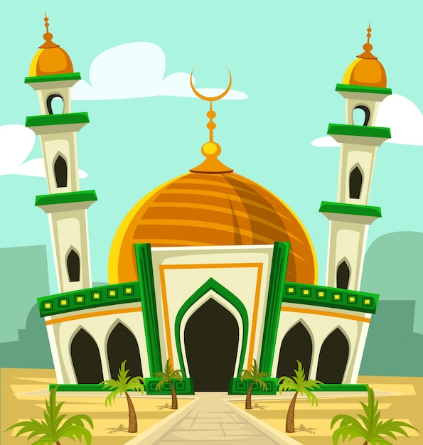 Cartoon Great Mosque Building Illustration Vector Premium Download