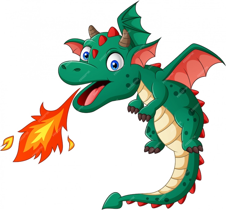 Premium Vector | Cartoon green dragon posing with fire. illustration