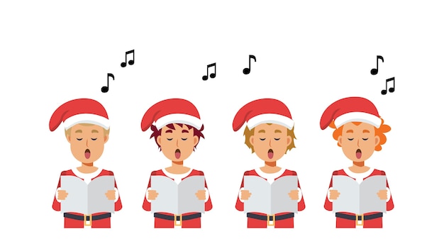 Premium Vector | Cartoon group of boys singing christmas carols. merry ...