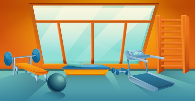 Premium Vector | Cartoon gym with equipment, vector illustration