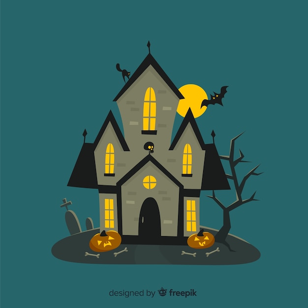 Download Cartoon halloween house with trees Vector | Free Download