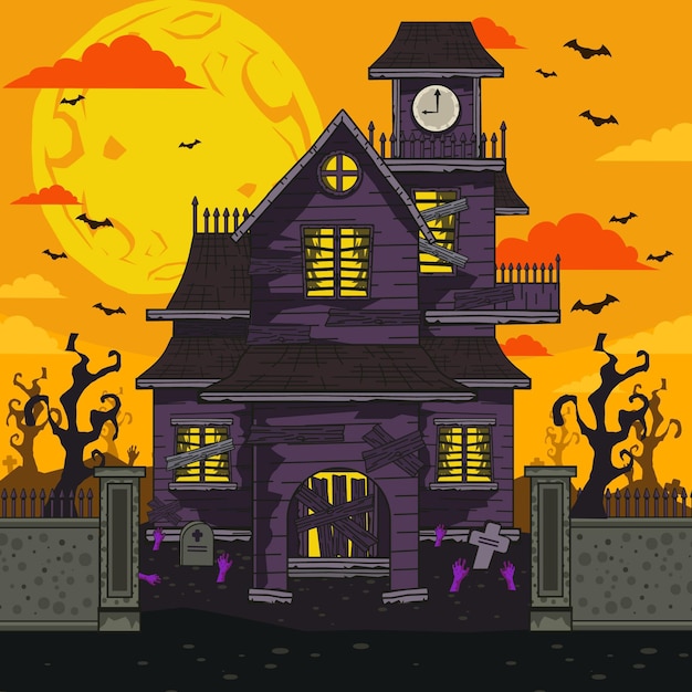 Premium Vector | Cartoon halloween house