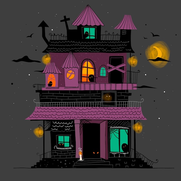 Free Vector | Cartoon halloween house