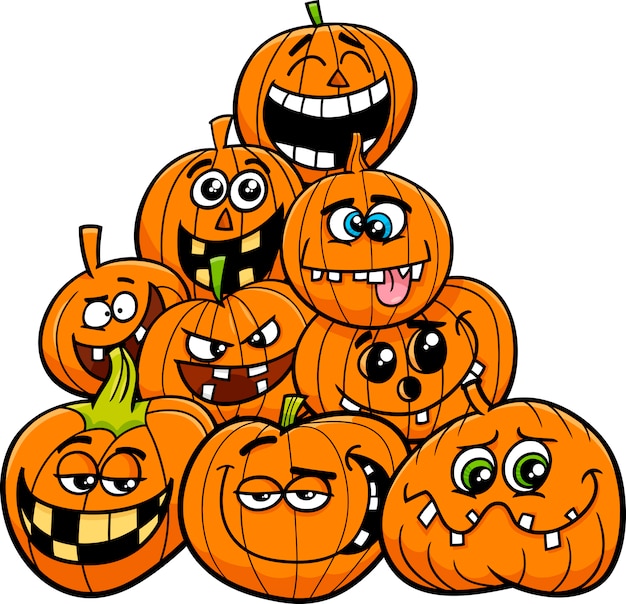 Premium Vector | Cartoon halloween pumpkins group