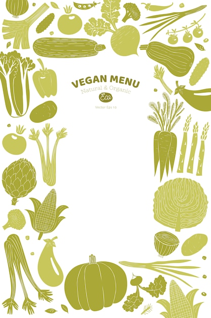 漫画の手描き野菜デザイン リノカットスタイル 健康食品 ベクトルイラスト プレミアムベクター