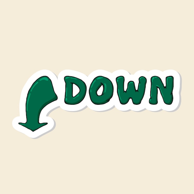 Premium Vector Cartoon Hand Drawn Word Down With Arrow Symbol