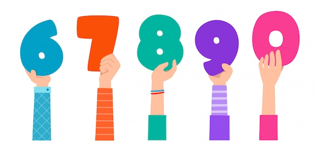 Cartoon hand with numbers. education concept