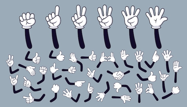 Premium Vector | Cartoon hands. comic arms with four and five fingers