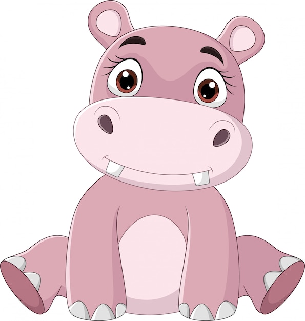 Download Cartoon happy baby hippo sitting | Premium Vector
