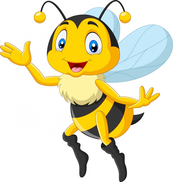 Cartoon happy bee waving hand Premium Vector