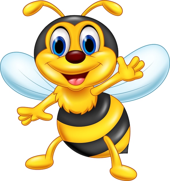 Cartoon happy bee waving Vector | Premium Download