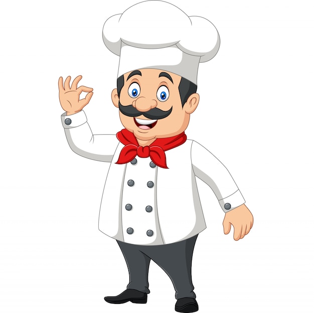 Cartoon happy chef with ok sign | Premium Vector
