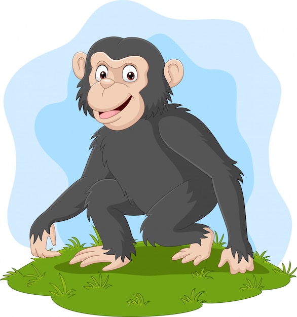 Premium Vector | Cartoon happy chimpanzee in the grass