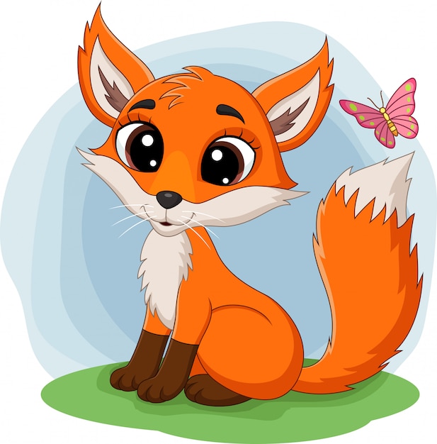 Premium Vector Cartoon Happy Fox Sitting On Grass