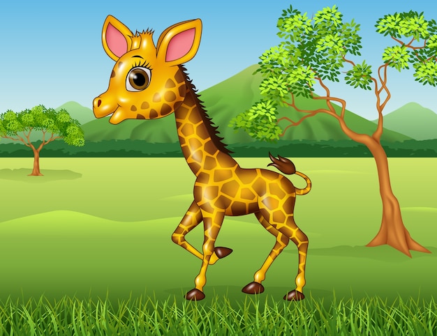 Premium Vector | Cartoon happy giraffe in the jungle