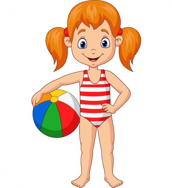 Premium Vector | Cartoon happy girl holding a beach ball