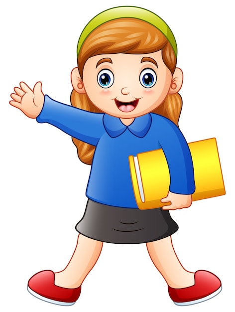 Premium Vector | Cartoon happy girl holding a book
