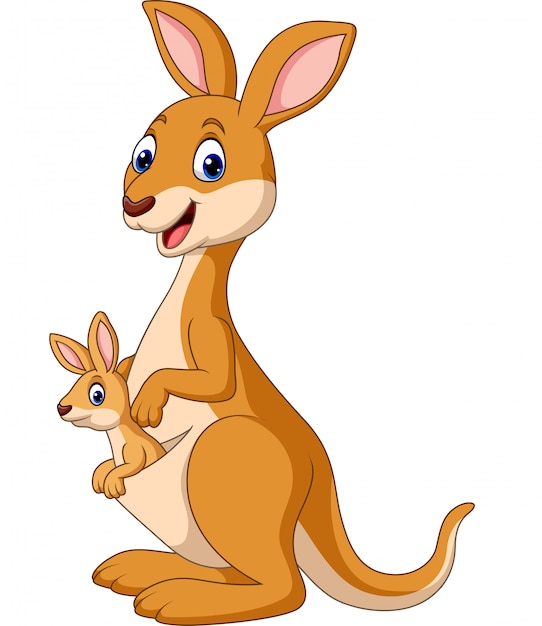 Cartoon happy kangaroos with baby joey Premium Vector