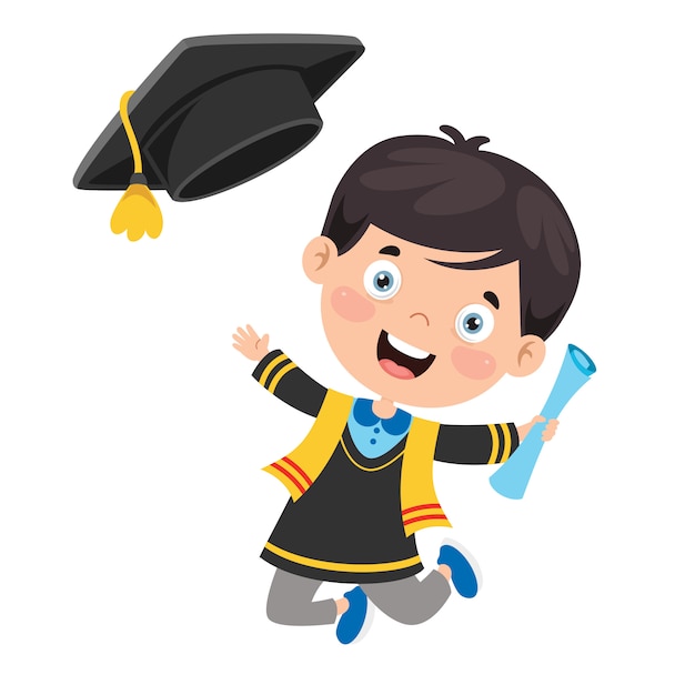 Premium Vector | Cartoon happy kid in graduation costume