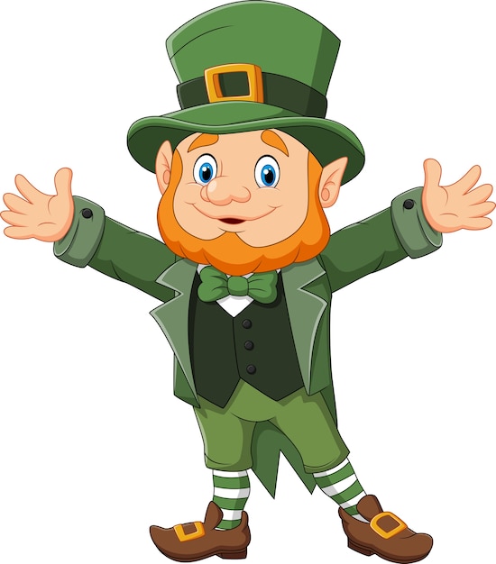 Cartoon happy leprechaun waving hand | Premium Vector