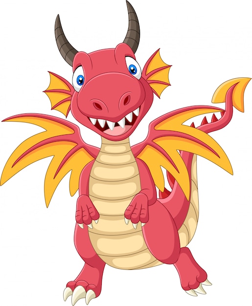 Cartoon happy red dragon standing | Premium Vector