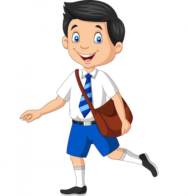 Premium Vector Cartoon Happy School Boy In Uniform Carrying Backpack