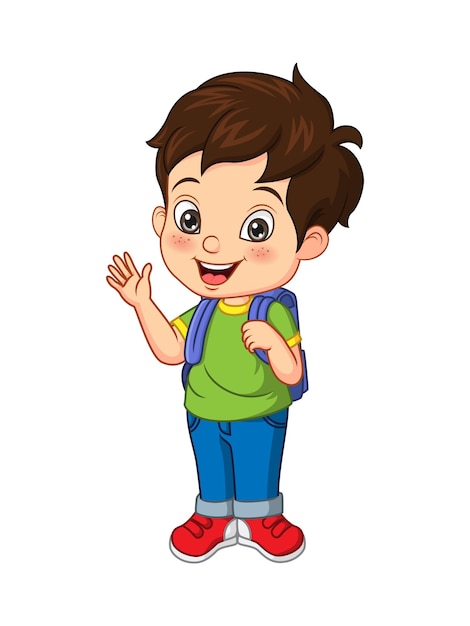 Premium Vector | Cartoon happy school boy waving hand