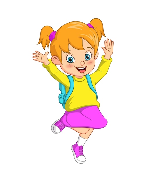 Premium Vector | Cartoon happy school girl with backpack