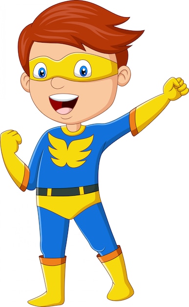 Download Cartoon happy superhero boy posing | Premium Vector